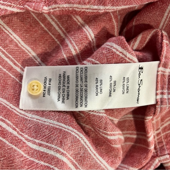 Ben Sherman The Original Pink Striped linen blend Short Sleeve Shirt size small - Picture 9 of 9
